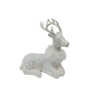 12.25" White Sitting Reindeer with Faux Fur & Sequins by Ashland®