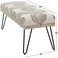 47" White Metal Floral Bench with Metal Hairpin Legs