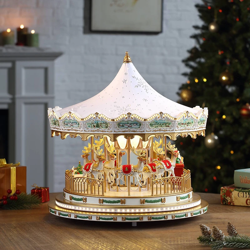 Mr. Christmas 17" White Animated Deluxe Crystal Carousel