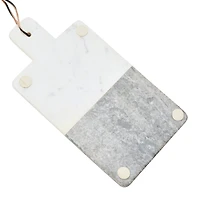 Hello Honey® 15" Gray and White Boho 2-Tone Marble Charcuterie or Cutting Board with Brass Inlay and Leather Tie