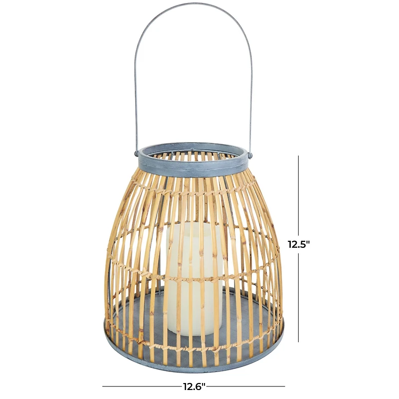 13" Brown Bamboo Woven Caged Candle Lantern