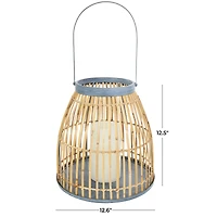 13" Brown Bamboo Woven Caged Candle Lantern