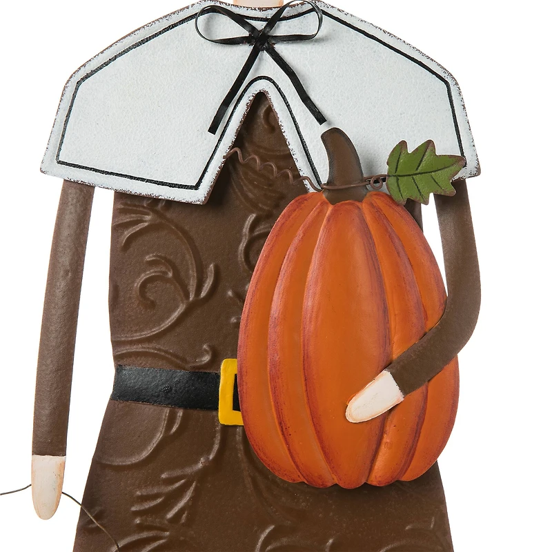 Glitzhome® 36" Metal Thanksgiving Pilgrim Boy Standing Or Hanging Yard Stake