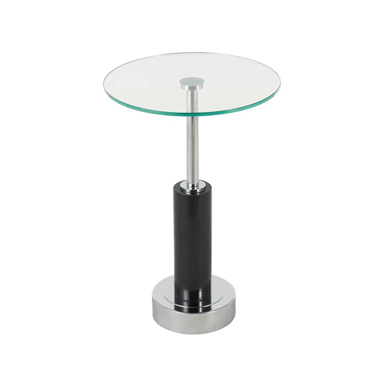 21" Black Marble Round Side End Accent Table with Silver Metal Rod & Base