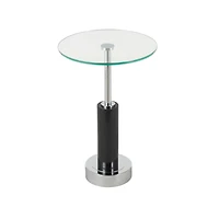 21" Black Marble Round Side End Accent Table with Silver Metal Rod & Base