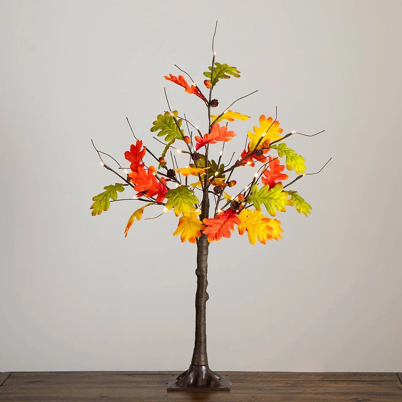 3ft. Pre-Lit Autumn Maple Artificial Fall Tree with Pinecones, Acorns and 36 Warm White LED Lights