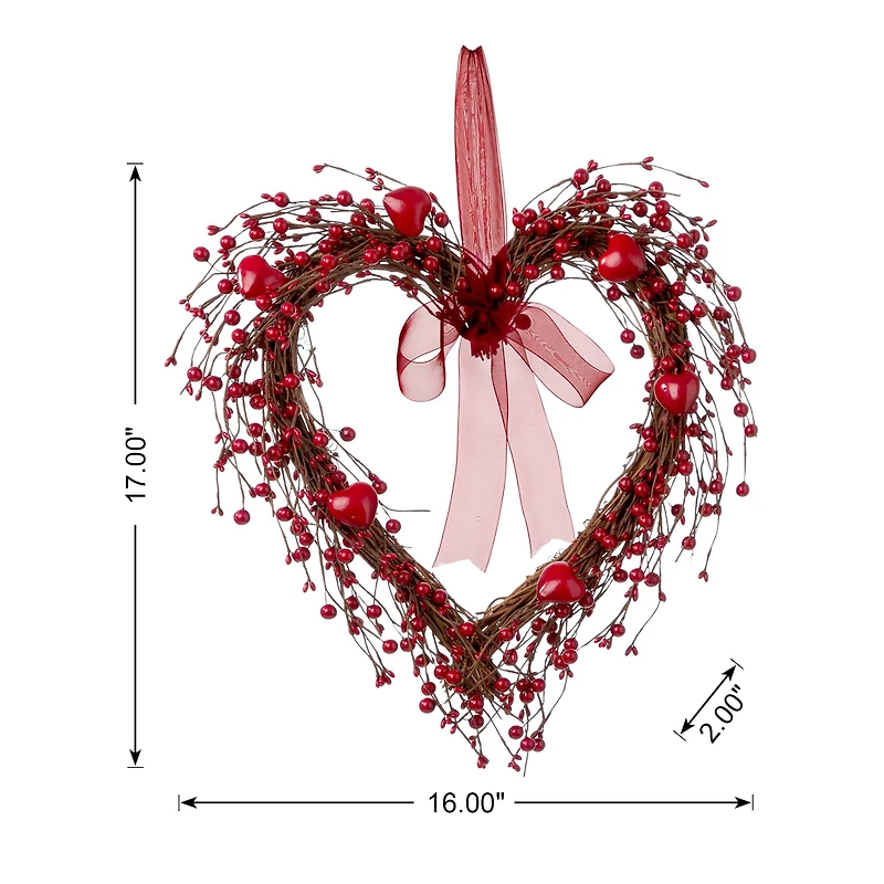 Glitzhome® 17" Valentine's Berry Heart Wreath