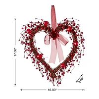 Glitzhome® 17" Valentine's Berry Heart Wreath