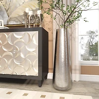 31" Silver Aluminum Tall Hammered Vase