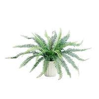 16" Artificial Boston Fern Plant in Decorative Cement Planter