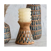 Hello Honey® 6.5" Terra Cotta Debossed Candle Pillar Holder