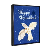 Stupell Industries Happy Hanukkah Patterned Dove Framed Floater Canvas Wall Art
