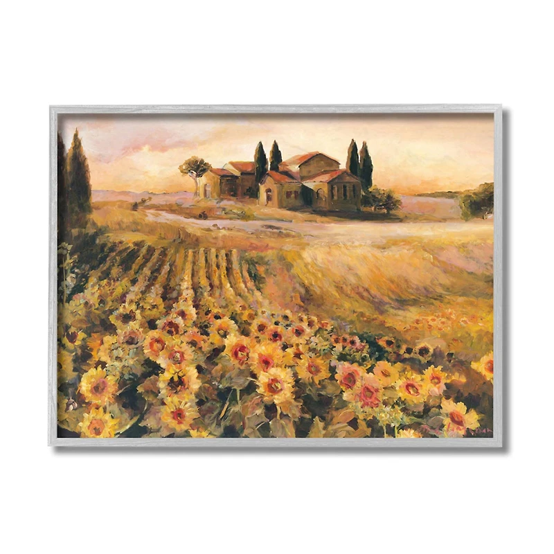 Stupell Industries Italian Villa Autumn Yellow Sunflower Field in Gray Frame