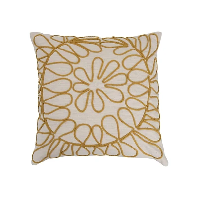 Hello Honey® Mustard Embroidery Cotton Slub Pillow