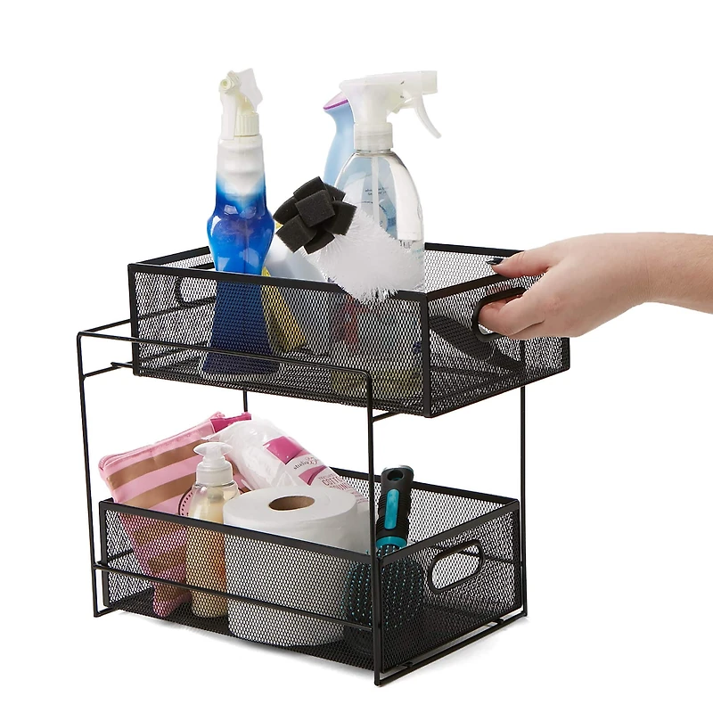Mind Reader 2-Tier Metal Mesh Organizer Slide Out Basket Drawer