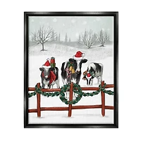 Stupell Industries Holiday Cows Farmland Fence Framed Floater Canvas Wall Art