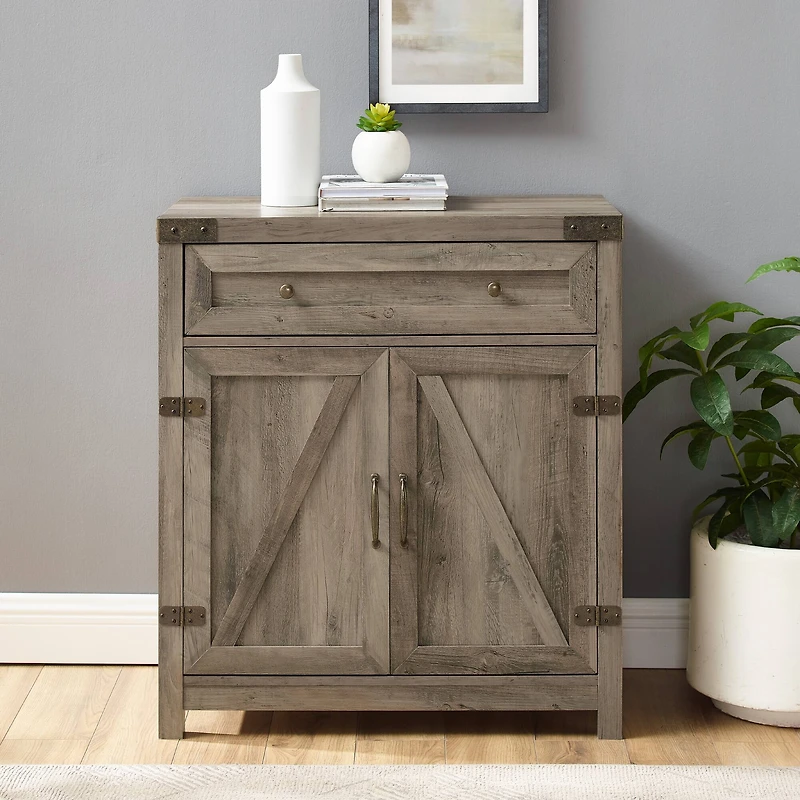 Walker Edison Gray Wash Farmhouse Barn Door Accent Cabinet