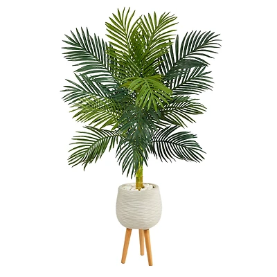 5ft. Golden Cane Artificial Palm Tree in White Planter with Stand