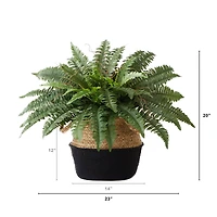 23" Artificial Boston Fern Plant with Handmade Jute & Cotton Basket