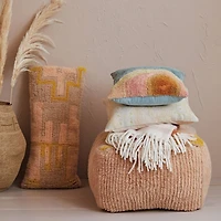 Hello Honey® 36" Pink, Yellow & Cream Wool Shag Lumbar Pillow