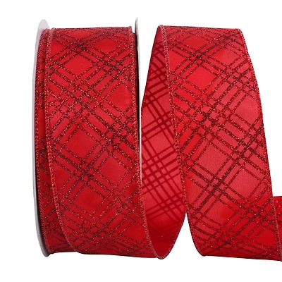 JAM Paper 2.5" x 50yd. Wired Christmas Diamonds Crisscross Value Ribbon