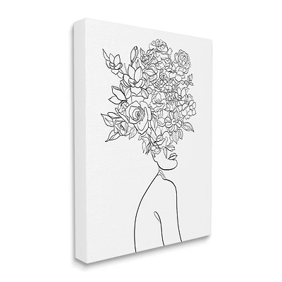 Stupell Industries Slouching Woman Elegant Bouquet Hair Minimal Linework Canvas Wall Art