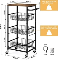 Black 4-Tier Metal Rolling Kitchen Cart
