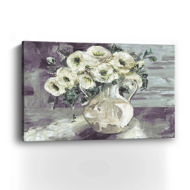 White Flowers In Pottery Pitcher Canvas Giclee