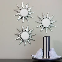 9.5" Mayan Sunburst Matte Silver Round Mirror Set