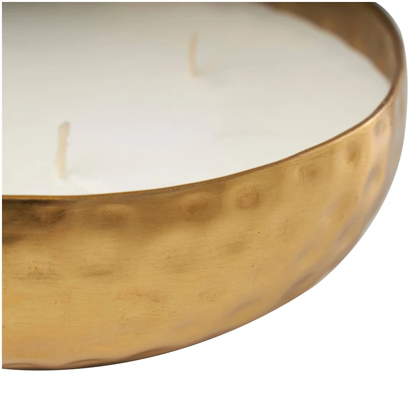 20oz. Mediterranean Fig Scented White 3 Wick Candle in Hammered Gold Bowl