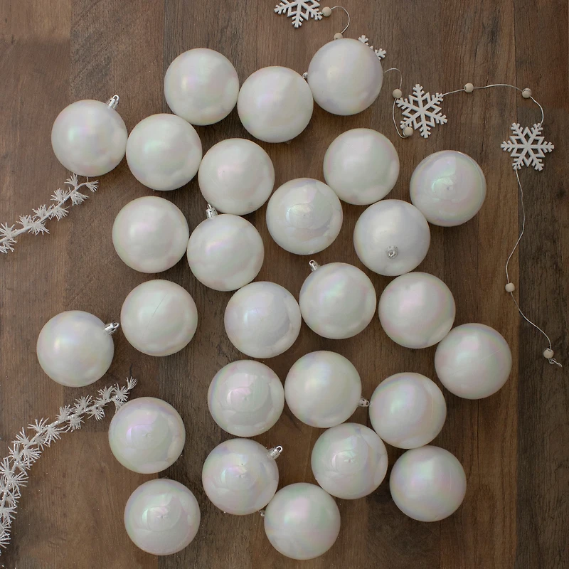 32ct. 3.25" Shiny Iridescent White Shatterproof Plastic Ball Ornaments