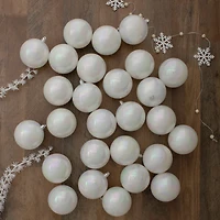 32ct. 3.25" Shiny Iridescent White Shatterproof Plastic Ball Ornaments