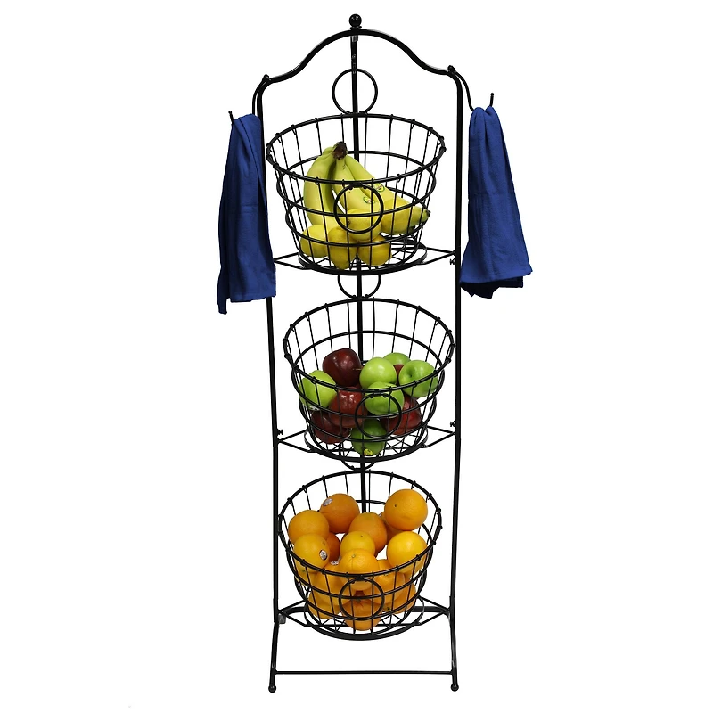 6 Pack: 4ft. Black Wire 3-Tier Basket with Removable Tilted Baskets