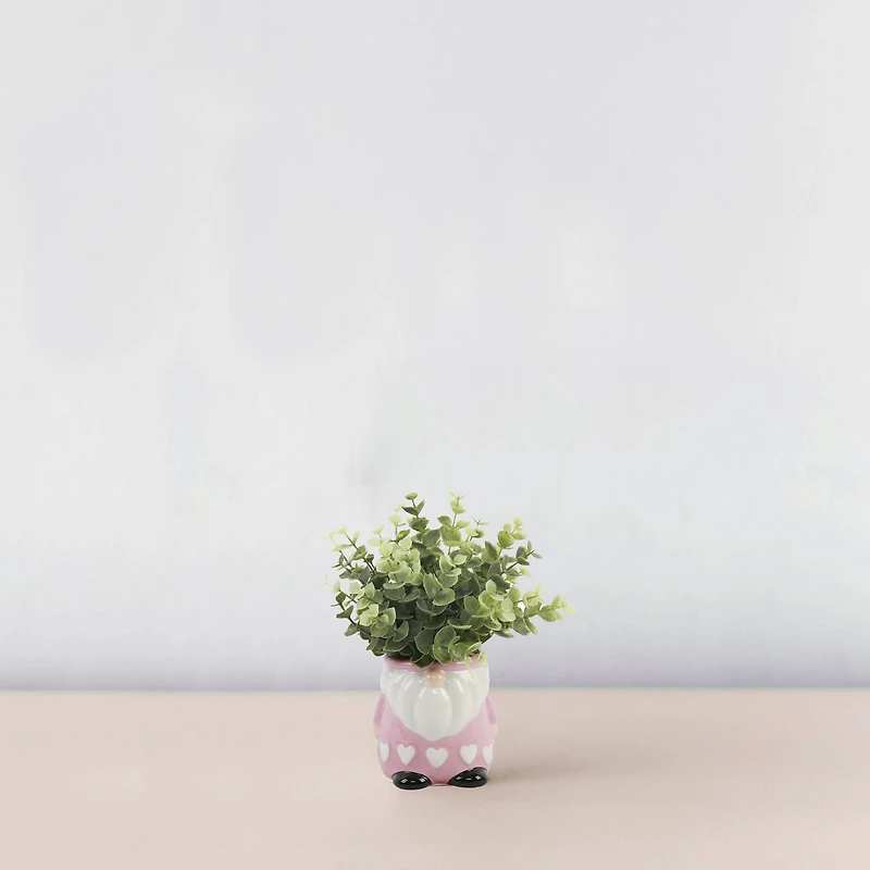 Flora Bunda® 9" Green Eucalyptus in Pink Heart Gnome Planter