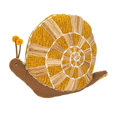 Hello Honey® 18" x 14" Mustard & Brown Hand-Woven Fabric Snail-Shaped Throw Pillow