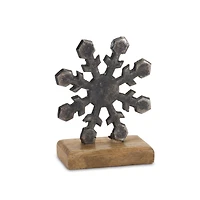Metal Snowflake on Wood Base Set