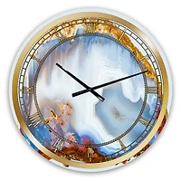 Designart 'Chalcedony Quartz Gold And Blue I Modern Wall Clock