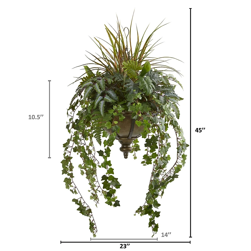 3.7ft. Ivy & Mixed Greenery Artificial Plant in Hanging Metal Bowl
