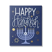 Stupell Industries Happy Hanukkah Blue Menorah Pattern Canvas Wall Art