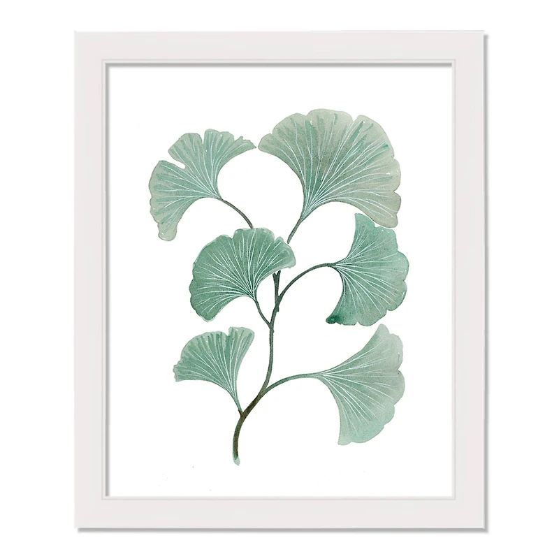 Green Gingko White Framed Print Wall Art