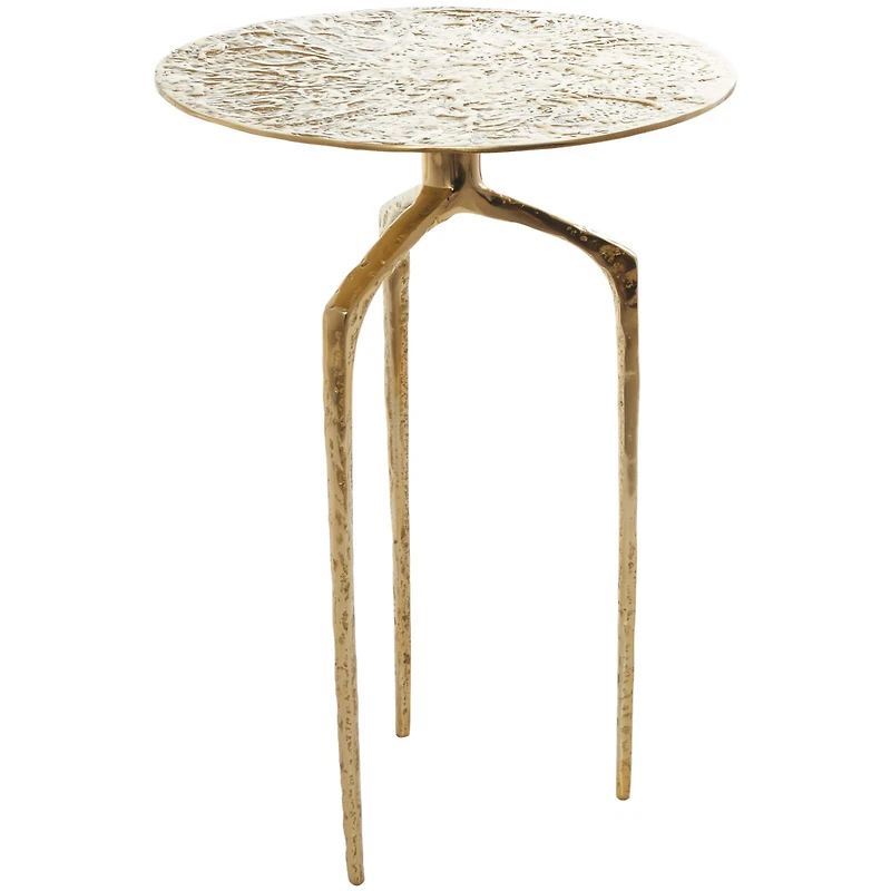 Gold Aluminum Geometric Slim Textured Accent Table
