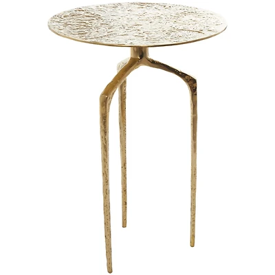 Gold Aluminum Geometric Slim Textured Accent Table