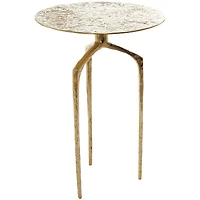 Gold Aluminum Geometric Slim Textured Accent Table