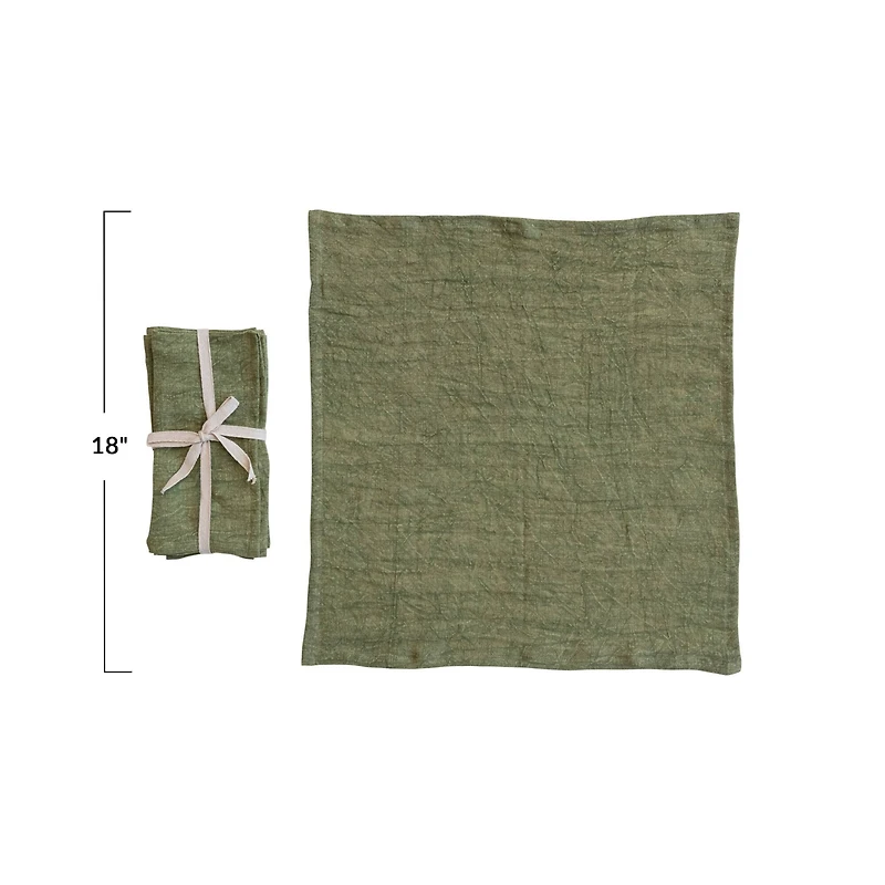 Hello Honey® Large Green Stonewashed Linen Cocktail Napkin Set