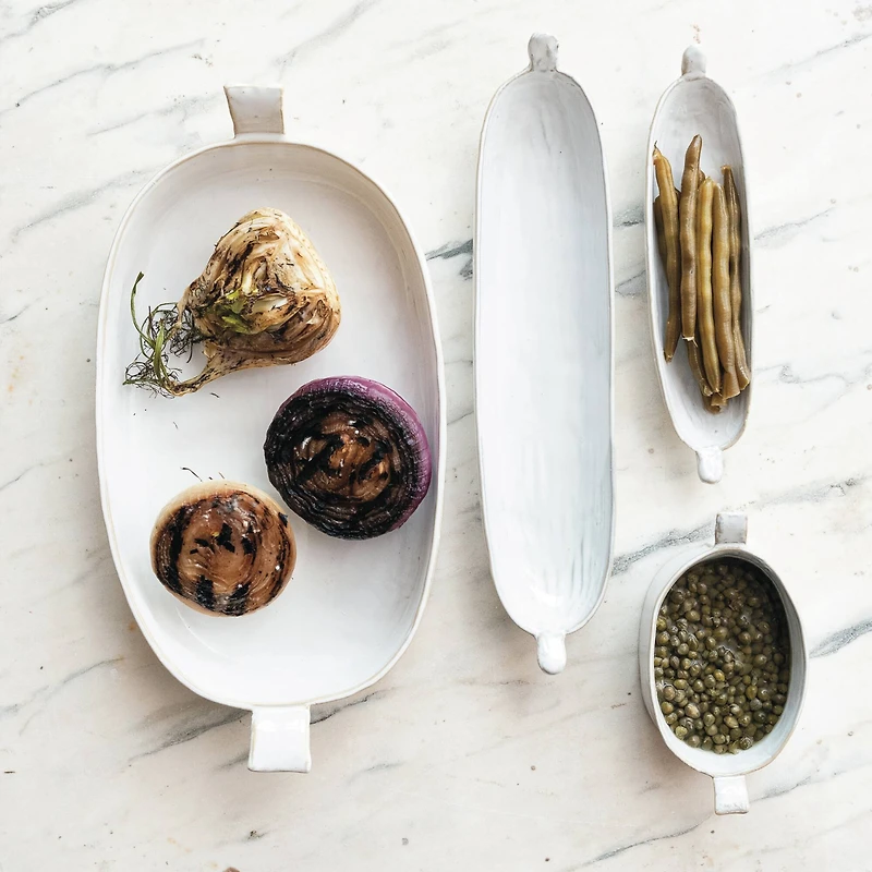 Hello Honey® 13.25" Long White Stoneware Dish with Reactive Glaze