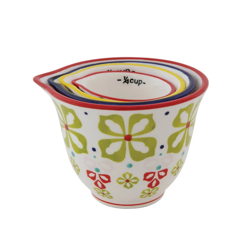 Hello Honey® Floral Hand-Stamped Stoneware Measuring Cup Set