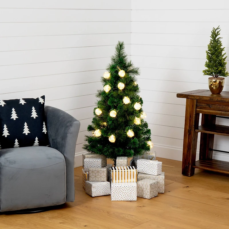 4ft. Fiber Optic Warm White Ornament LED Lights Pine with Mixed Tips Artificial Christmas Tree