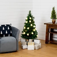 4ft. Fiber Optic Warm White Ornament LED Lights Pine with Mixed Tips Artificial Christmas Tree