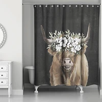 Highland Cow Portrait with Flower Crown 71" x 74" Shower Curtain