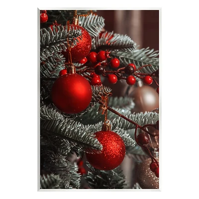 Stupell Industries Hanging Red Ornaments Christmas Tree Wall Plaque Art